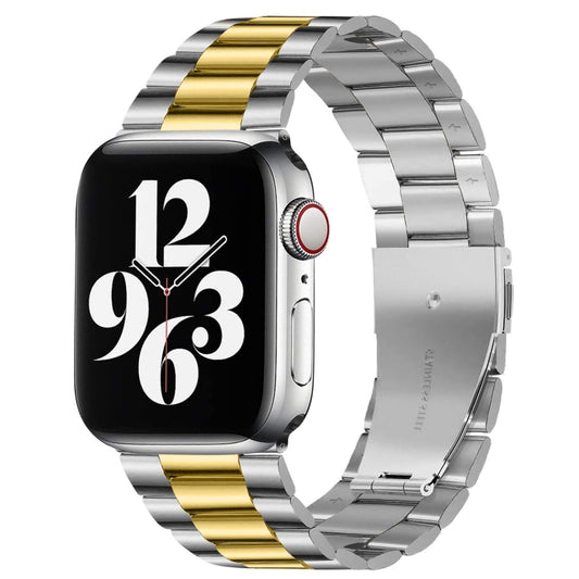 For Apple Watch Series 10 42mm / 9&8&7 41mm / SE 3&SE 2&6&SE&5&4 40mm / 3&2&1 38mm Fold Buckle 3 Beads Stainless Steel Watch Band (Gold + Silver) by bashfashion