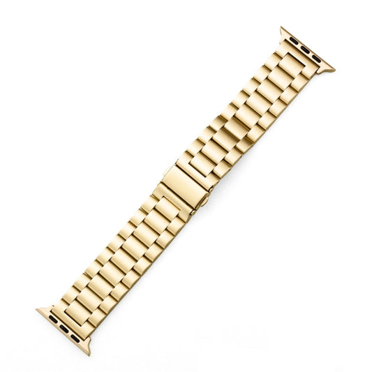 For Apple Watch Series 10 42mm / 9&8&7 41mm / SE 3&SE 2&6&SE&5&4 40mm / 3&2&1 38mm Fold Buckle 3 Beads Stainless Steel Watch Band(Gold) by bashfashion