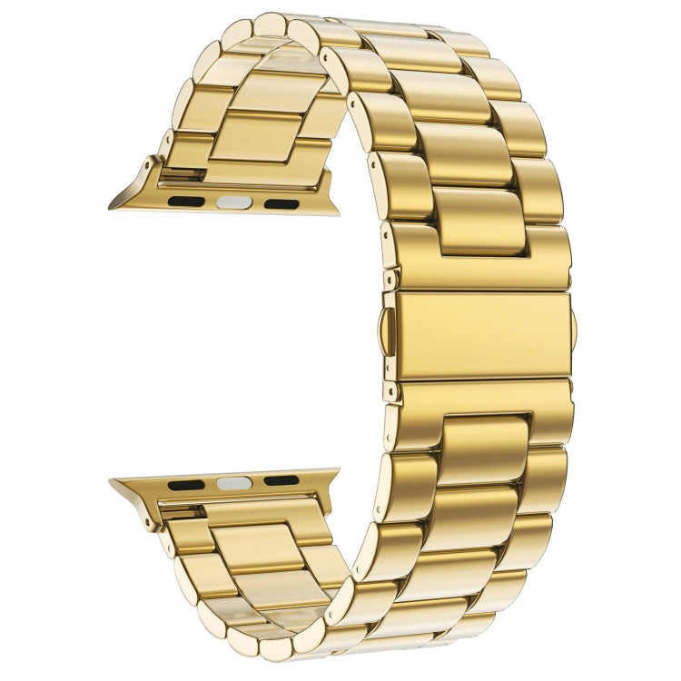For Apple Watch Series 10 42mm / 9&8&7 41mm / SE 3&SE 2&6&SE&5&4 40mm / 3&2&1 38mm Fold Buckle 3 Beads Stainless Steel Watch Band(Gold) by bashfashion