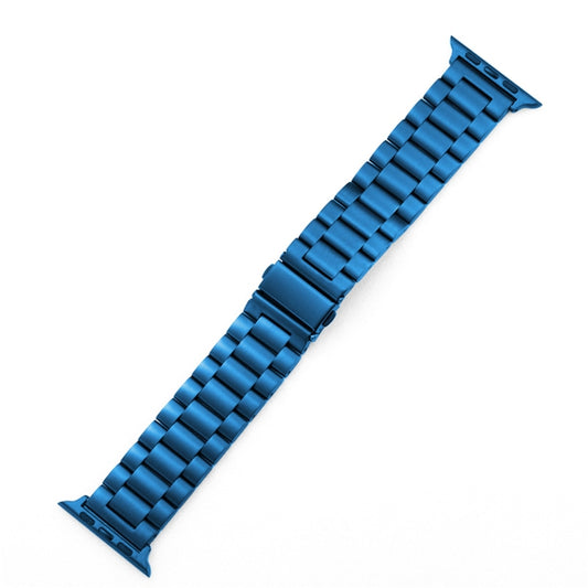 For Apple Watch Series 10 42mm / 9&8&7 41mm / SE 3&SE 2&6&SE&5&4 40mm / 3&2&1 38mm Fold Buckle 3 Beads Stainless Steel Watch Band (Blue) by bashfashion