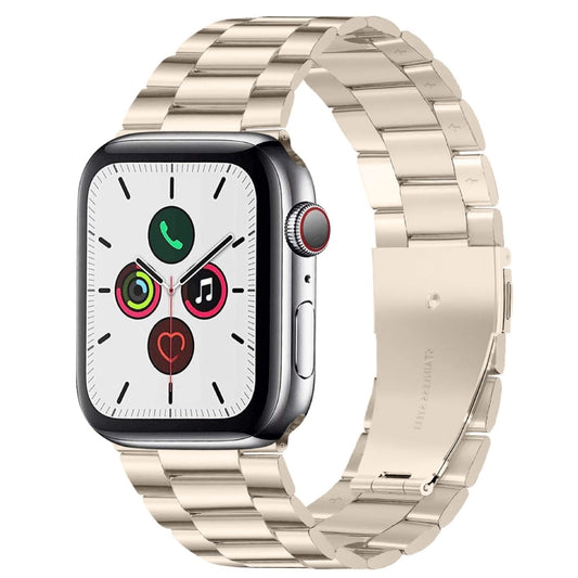 For Apple Watch Series 10 42mm / 9&8&7 41mm / SE 3&SE 2&6&SE&5&4 40mm / 3&2&1 38mm Fold Buckle 3 Beads Stainless Steel Watch Band (Starlight) by bashfashion