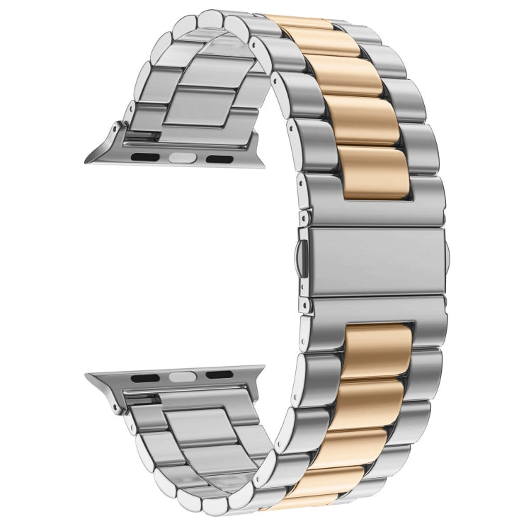 For Apple Watch Series 10 42mm / 9&8&7 41mm / SE 3&SE 2&6&SE&5&4 40mm / 3&2&1 38mm Fold Buckle 3 Beads Stainless Steel Watch Band (Silver+Rose Gold) by bashfashion