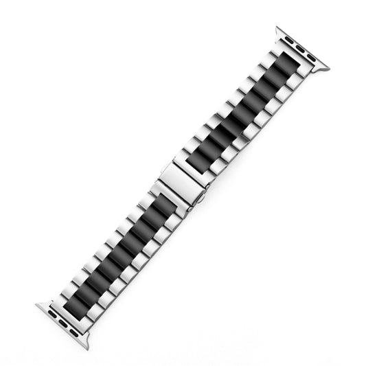 For Apple Watch Series 10 42mm / 9&8&7 41mm / SE 3&SE 2&6&SE&5&4 40mm / 3&2&1 38mm Fold Buckle 3 Beads Stainless Steel Watch Band (Silver Black) by bashfashion