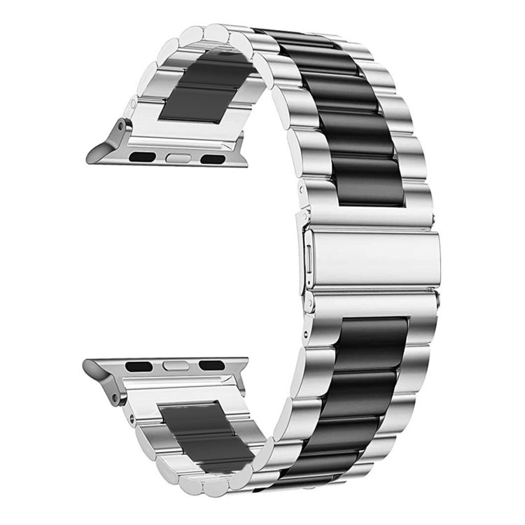 For Apple Watch Series 10 42mm / 9&8&7 41mm / SE 3&SE 2&6&SE&5&4 40mm / 3&2&1 38mm Fold Buckle 3 Beads Stainless Steel Watch Band (Silver Black) by bashfashion