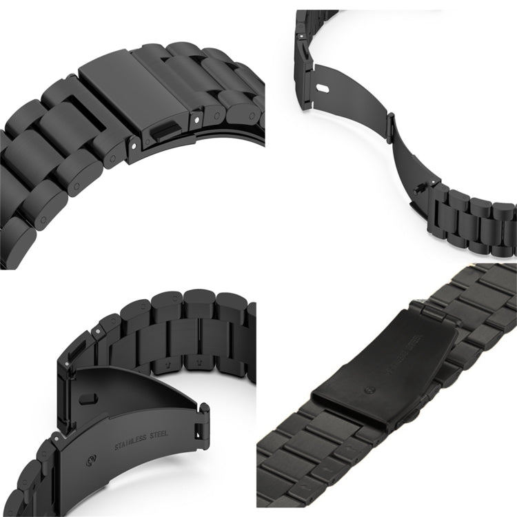 For Apple Watch Series 10 42mm / 9&8&7 41mm / SE 3&SE 2&6&SE&5&4 40mm / 3&2&1 38mm Fold Buckle 3 Beads Stainless Steel Watch Band (Black Gold) by bashfashion