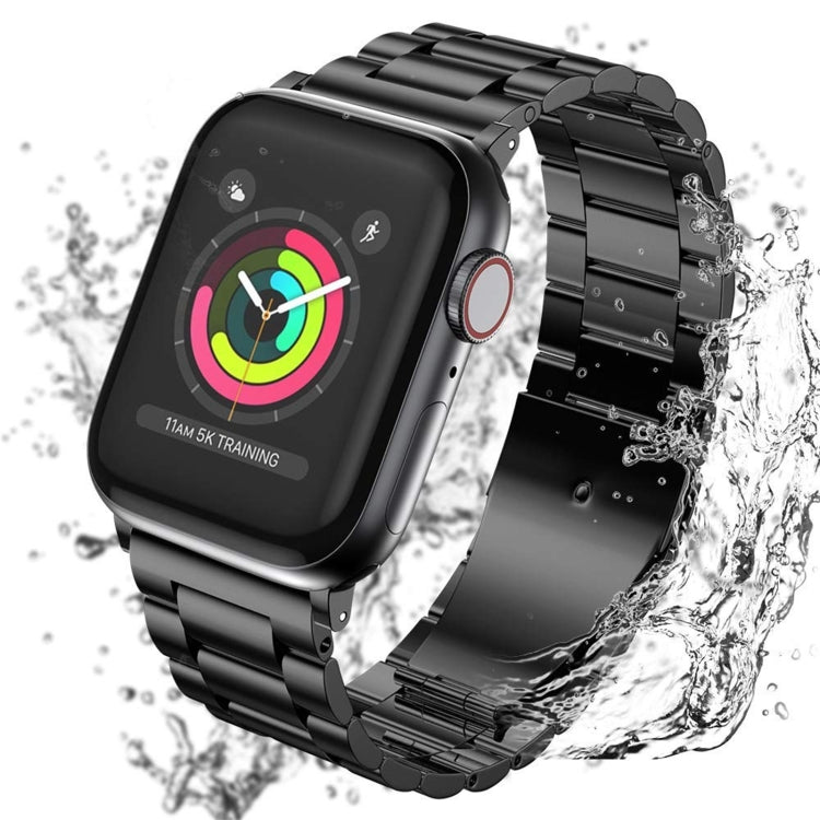 For Apple Watch Series 10 42mm / 9&8&7 41mm / SE 3&SE 2&6&SE&5&4 40mm / 3&2&1 38mm Fold Buckle 3 Beads Stainless Steel Watch Band (Black Gold) by bashfashion