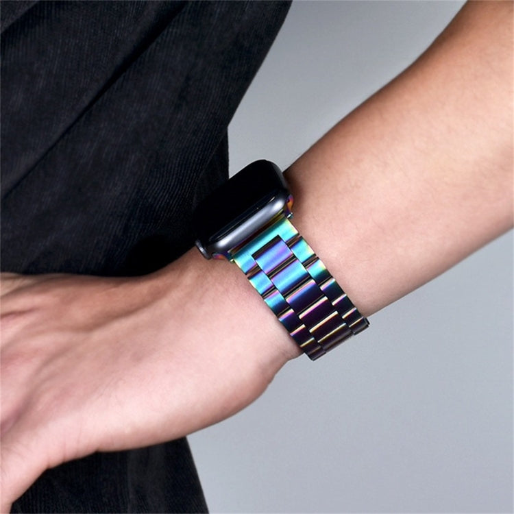 For Apple Watch Series 10 42mm / 9&8&7 41mm / SE 3&SE 2&6&SE&5&4 40mm / 3&2&1 38mm Fold Buckle 3 Beads Stainless Steel Watch Band (Black Gold) by bashfashion