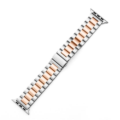 Fold Buckle 3 Beads Stainless Steel Watch Band For Apple Watch Ultra 49mm&Watch Ultra 2 49mm / Series 10 46mm / 9&8&7 45mm / SE 3&SE 2&6&SE&5&4 44mm / 3&2&1 42mm(Silver+Rose Gold) by bashfashion