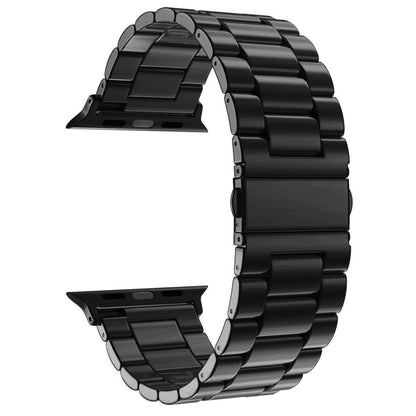 Fold Buckle 3 Beads Stainless Steel Watch Band For Apple Watch Ultra 49mm&Watch Ultra 2 49mm / Series 10 46mm / 9&8&7 45mm / SE 3&SE 2&6&SE&5&4 44mm / 3&2&1 42mm(Black) by bashfashion