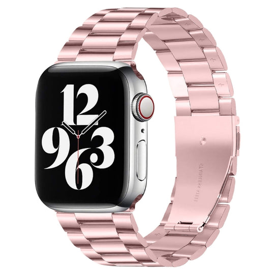 Fold Buckle 3 Beads Stainless Steel Watch Band For Apple Watch Ultra 49mm&Watch Ultra 2 49mm / Series 10 46mm / 9&8&7 45mm / SE 3&SE 2&6&SE&5&4 44mm / 3&2&1 42mm(Pink) by bashfashion