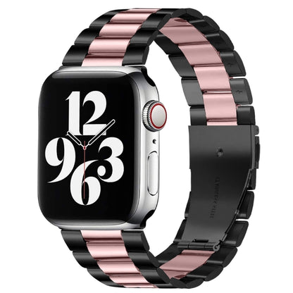 Fold Buckle 3 Beads Stainless Steel Watch Band For Apple Watch Ultra 49mm&Watch Ultra 2 49mm / Series 10 46mm / 9&8&7 45mm / SE 3&SE 2&6&SE&5&4 44mm / 3&2&1 42mm(Black Pink) by bashfashion