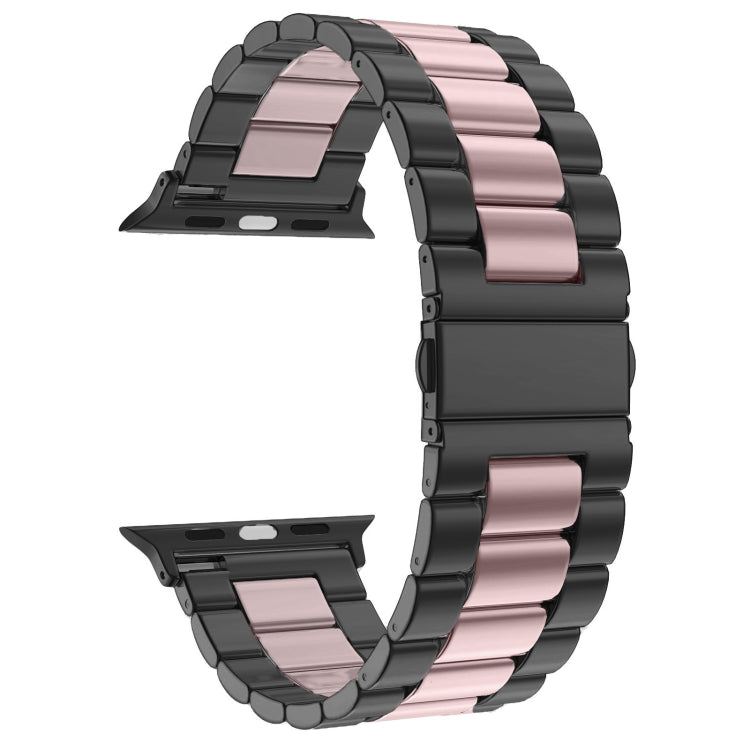 Fold Buckle 3 Beads Stainless Steel Watch Band For Apple Watch Ultra 49mm&Watch Ultra 2 49mm / Series 10 46mm / 9&8&7 45mm / SE 3&SE 2&6&SE&5&4 44mm / 3&2&1 42mm(Black Pink) by bashfashion