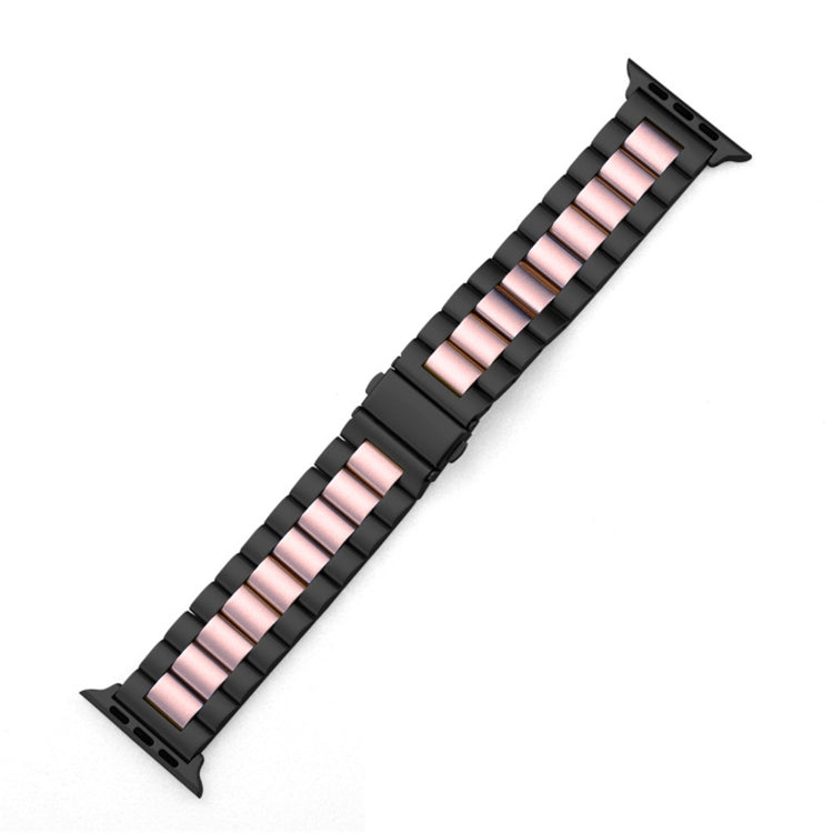 Fold Buckle 3 Beads Stainless Steel Watch Band For Apple Watch Ultra 49mm&Watch Ultra 2 49mm / Series 10 46mm / 9&8&7 45mm / SE 3&SE 2&6&SE&5&4 44mm / 3&2&1 42mm(Black Pink) by bashfashion