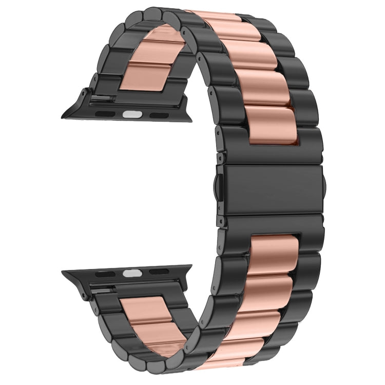 Fold Buckle 3 Beads Stainless Steel Watch Band For Apple Watch Ultra 49mm&Watch Ultra 2 49mm / Series 10 46mm / 9&8&7 45mm / SE 3&SE 2&6&SE&5&4 44mm / 3&2&1 42mm(Black+Rose gold) by bashfashion