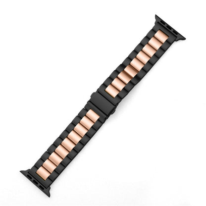 Fold Buckle 3 Beads Stainless Steel Watch Band For Apple Watch Ultra 49mm&Watch Ultra 2 49mm / Series 10 46mm / 9&8&7 45mm / SE 3&SE 2&6&SE&5&4 44mm / 3&2&1 42mm(Black+Rose gold) by bashfashion