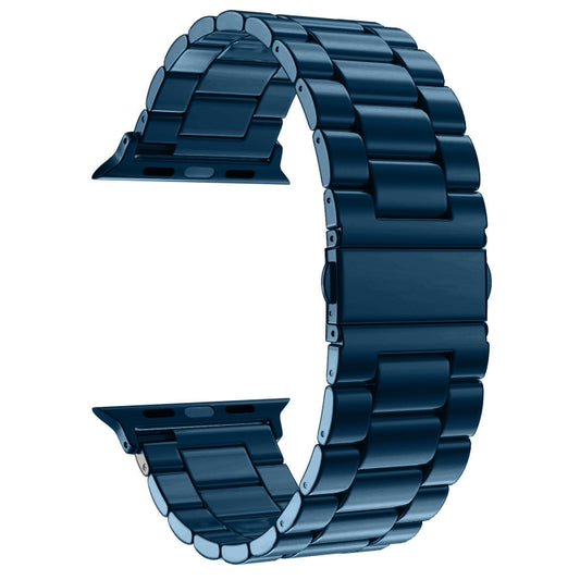 Fold Buckle 3 Beads Stainless Steel Watch Band For Apple Watch Ultra 49mm&Watch Ultra 2 49mm / Series 10 46mm / 9&8&7 45mm / SE 3&SE 2&6&SE&5&4 44mm / 3&2&1 42mm(Blue) by bashfashion