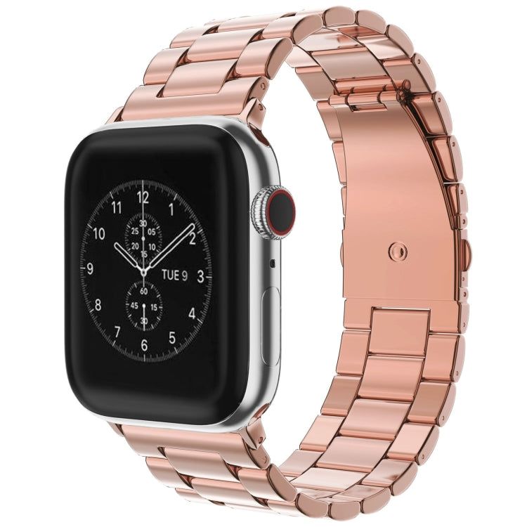 Fold Buckle 3 Beads Stainless Steel Watch Band For Apple Watch Ultra 49mm&Watch Ultra 2 49mm / Series 10 46mm / 9&8&7 45mm / SE 3&SE 2&6&SE&5&4 44mm / 3&2&1 42mm(Rose Gold) by bashfashion