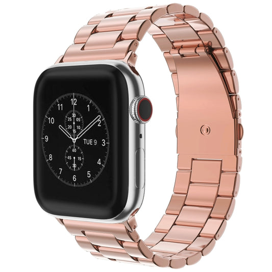 Fold Buckle 3 Beads Stainless Steel Watch Band For Apple Watch Ultra 49mm&Watch Ultra 2 49mm / Series 10 46mm / 9&8&7 45mm / SE 3&SE 2&6&SE&5&4 44mm / 3&2&1 42mm(Rose Gold) by bashfashion