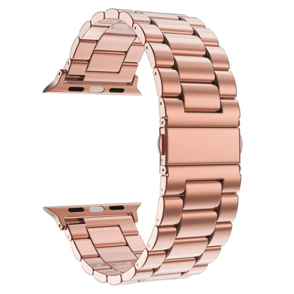 Fold Buckle 3 Beads Stainless Steel Watch Band For Apple Watch Ultra 49mm&Watch Ultra 2 49mm / Series 10 46mm / 9&8&7 45mm / SE 3&SE 2&6&SE&5&4 44mm / 3&2&1 42mm(Rose Gold) by bashfashion