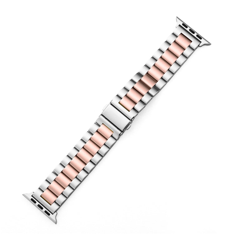 Fold Buckle 3 Beads Stainless Steel Watch Band For Apple Watch Ultra 49mm&Watch Ultra 2 49mm / Series 10 46mm / 9&8&7 45mm / SE 3&SE 2&6&SE&5&4 44mm / 3&2&1 42mm(Silver Pink) by bashfashion