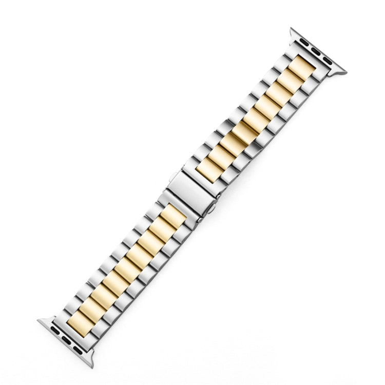 Fold Buckle 3 Beads Stainless Steel Watch Band For Apple Watch Ultra 49mm&Watch Ultra 2 49mm / Series 10 46mm / 9&8&7 45mm / SE 3&SE 2&6&SE&5&4 44mm / 3&2&1 42mm(Silver Yellow) by bashfashion