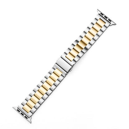 Fold Buckle 3 Beads Stainless Steel Watch Band For Apple Watch Ultra 49mm&Watch Ultra 2 49mm / Series 10 46mm / 9&8&7 45mm / SE 3&SE 2&6&SE&5&4 44mm / 3&2&1 42mm(Silver Yellow) by bashfashion