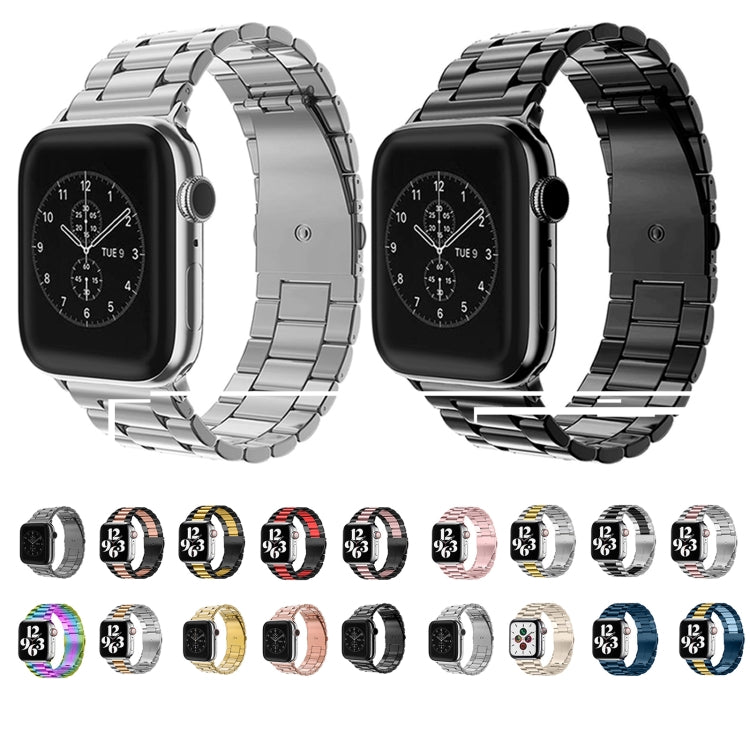 Fold Buckle 3 Beads Stainless Steel Watch Band For Apple Watch Ultra 49mm&Watch Ultra 2 49mm / Series 10 46mm / 9&8&7 45mm / SE 3&SE 2&6&SE&5&4 44mm / 3&2&1 42mm(Silver Yellow) by bashfashion