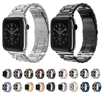 Fold Buckle 3 Beads Stainless Steel Watch Band For Apple Watch Ultra 49mm&Watch Ultra 2 49mm / Series 10 46mm / 9&8&7 45mm / SE 3&SE 2&6&SE&5&4 44mm / 3&2&1 42mm(Black Pink) by bashfashion