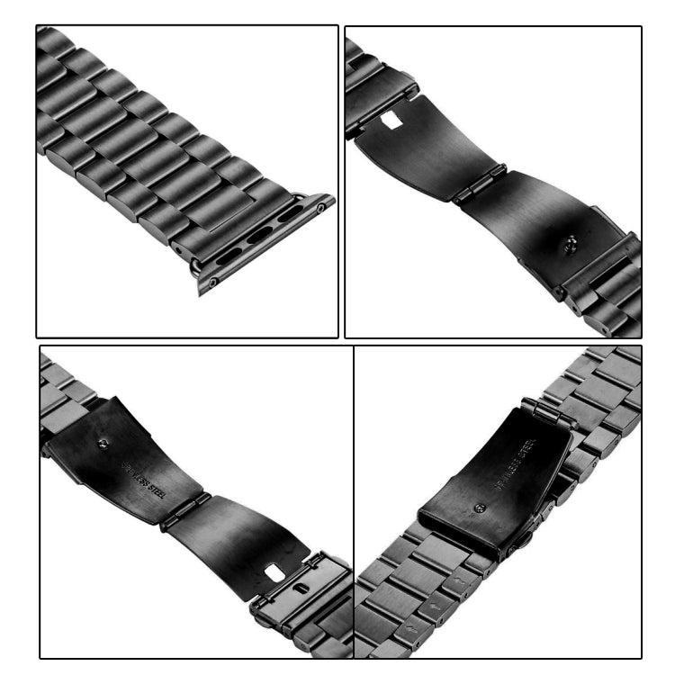 Fold Buckle 3 Beads Stainless Steel Watch Band For Apple Watch Ultra 49mm&Watch Ultra 2 49mm / Series 10 46mm / 9&8&7 45mm / SE 3&SE 2&6&SE&5&4 44mm / 3&2&1 42mm(Black+Rose gold) by bashfashion