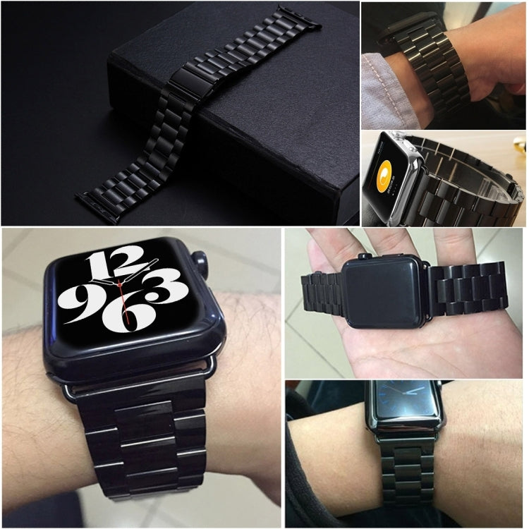 Fold Buckle 3 Beads Stainless Steel Watch Band For Apple Watch Ultra 49mm&Watch Ultra 2 49mm / Series 10 46mm / 9&8&7 45mm / SE 3&SE 2&6&SE&5&4 44mm / 3&2&1 42mm(Black+Rose gold) by bashfashion