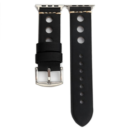 For Apple Watch Series 10 42mm / 9&8&7 41mm / SE 3&SE 2&6&SE&5&4 40mm / 3&2&1 38mm Retro Hole Genuine Leather Wrist Watch Band(Black) by bashfashion