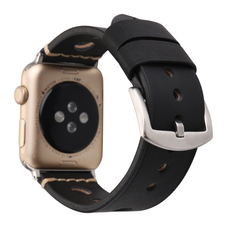 For Apple Watch Series 10 42mm / 9&8&7 41mm / SE 3&SE 2&6&SE&5&4 40mm / 3&2&1 38mm Retro Hole Genuine Leather Wrist Watch Band(Black) by bashfashion