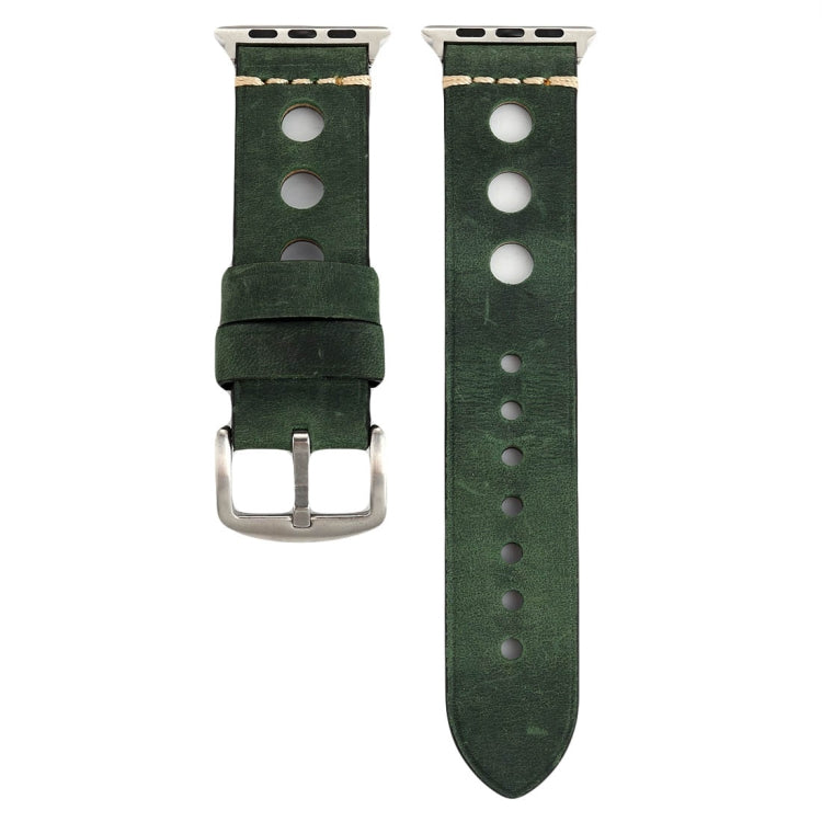For Apple Watch Series 10 42mm / 9&8&7 41mm / SE 3&SE 2&6&SE&5&4 40mm / 3&2&1 38mm Retro Hole Genuine Leather Wrist Watch Band(Green) by bashfashion