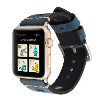 For Apple Watch Series 10 42mm / 9&8&7 41mm / SE 3&SE 2&6&SE&5&4 40mm / 3&2&1 38mm Retro Hole Genuine Leather Wrist Watch Band(Blue) by bashfashion