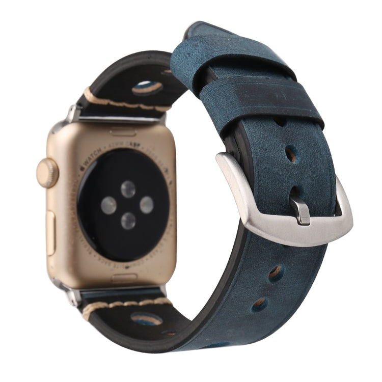 For Apple Watch Series 10 42mm / 9&8&7 41mm / SE 3&SE 2&6&SE&5&4 40mm / 3&2&1 38mm Retro Hole Genuine Leather Wrist Watch Band(Blue) by bashfashion