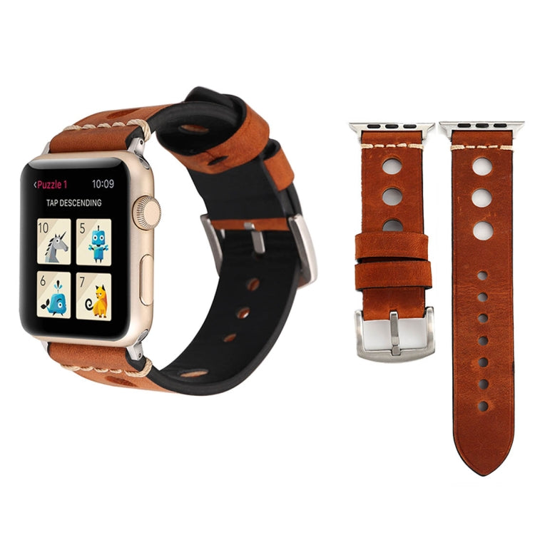 For Apple Watch Series 10 42mm / 9&8&7 41mm / SE 3&SE 2&6&SE&5&4 40mm / 3&2&1 38mm Retro Hole Genuine Leather Wrist Watch Band(Reddish Brown) by bashfashion