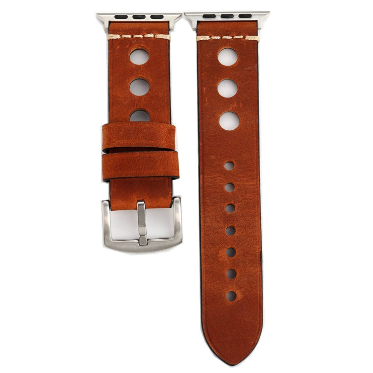 For Apple Watch Series 10 42mm / 9&8&7 41mm / SE 3&SE 2&6&SE&5&4 40mm / 3&2&1 38mm Retro Hole Genuine Leather Wrist Watch Band(Reddish Brown) by bashfashion