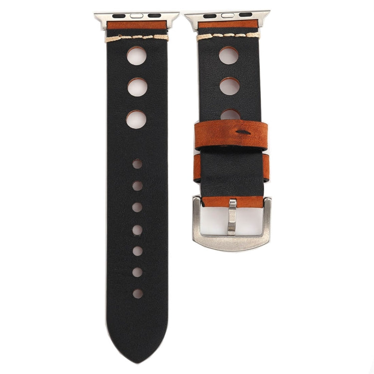 For Apple Watch Series 10 42mm / 9&8&7 41mm / SE 3&SE 2&6&SE&5&4 40mm / 3&2&1 38mm Retro Hole Genuine Leather Wrist Watch Band(Reddish Brown) by bashfashion
