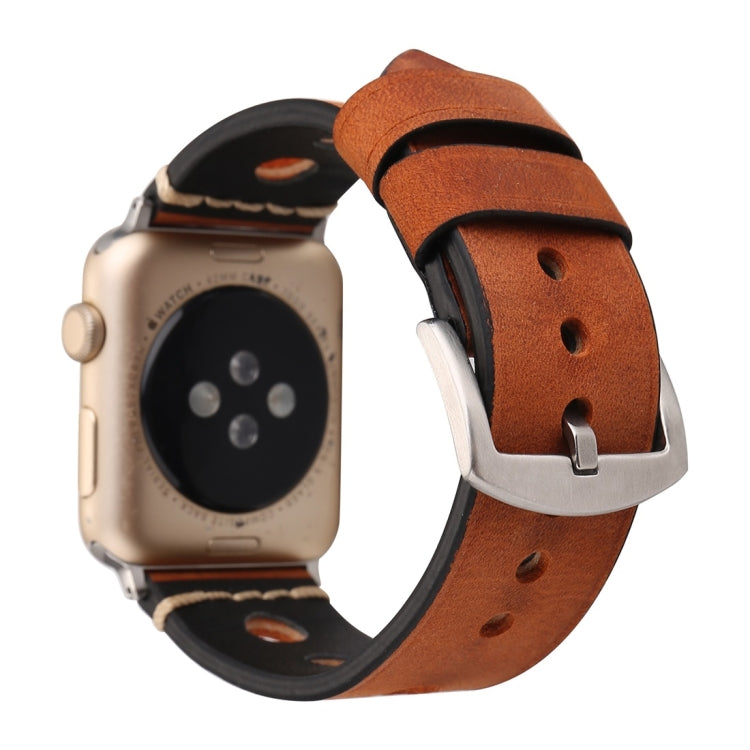 For Apple Watch Series 10 42mm / 9&8&7 41mm / SE 3&SE 2&6&SE&5&4 40mm / 3&2&1 38mm Retro Hole Genuine Leather Wrist Watch Band(Reddish Brown) by bashfashion