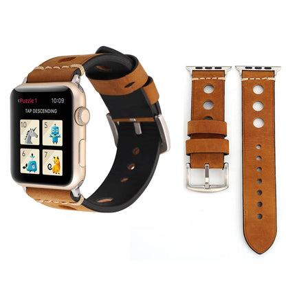 For Apple Watch Series 10 42mm / 9&8&7 41mm / SE 3&SE 2&6&SE&5&4 40mm / 3&2&1 38mm Retro Hole Genuine Leather Wrist Watch Band(Brown) by bashfashion