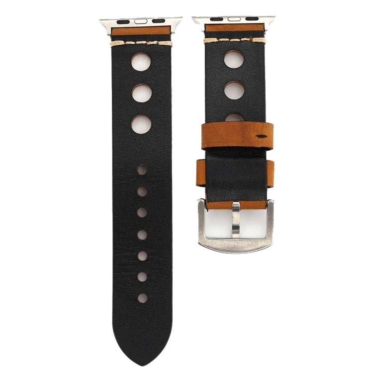 For Apple Watch Series 10 42mm / 9&8&7 41mm / SE 3&SE 2&6&SE&5&4 40mm / 3&2&1 38mm Retro Hole Genuine Leather Wrist Watch Band(Brown) by bashfashion
