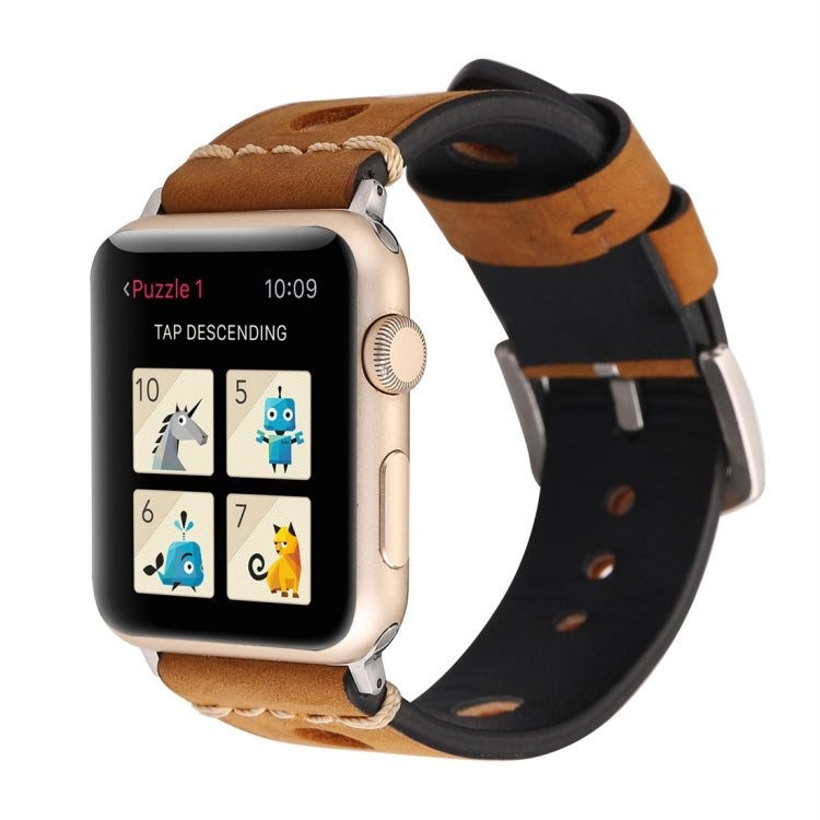 For Apple Watch Series 10 42mm / 9&8&7 41mm / SE 3&SE 2&6&SE&5&4 40mm / 3&2&1 38mm Retro Hole Genuine Leather Wrist Watch Band(Brown) by bashfashion