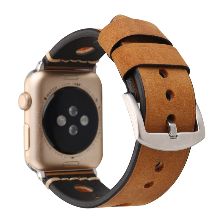 For Apple Watch Series 10 42mm / 9&8&7 41mm / SE 3&SE 2&6&SE&5&4 40mm / 3&2&1 38mm Retro Hole Genuine Leather Wrist Watch Band(Brown) by bashfashion