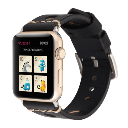 For Apple Watch Series 7 45mm / 6 & SE & 5 & 4 44mm / 42mm 3 & 2 & 1 Retro Hole Genuine Leather Wrist Watch Band(Black) by bashfashion