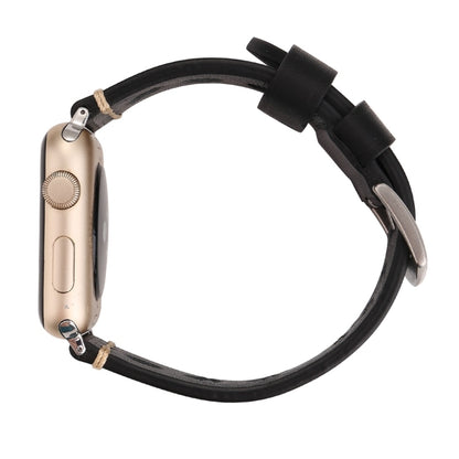 For Apple Watch Series 7 45mm / 6 & SE & 5 & 4 44mm / 42mm 3 & 2 & 1 Retro Hole Genuine Leather Wrist Watch Band(Black) by bashfashion