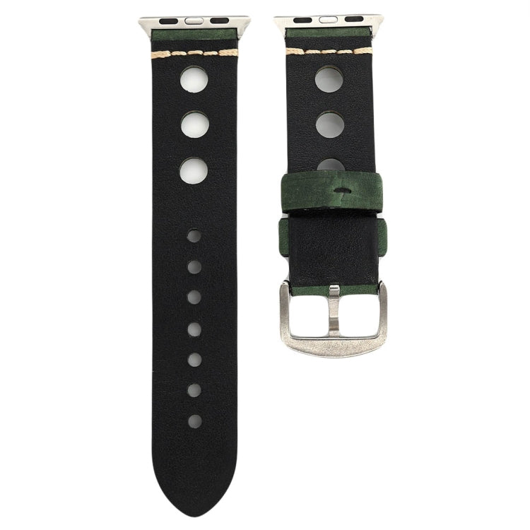For Apple Watch Series 7 45mm / 6 & SE & 5 & 4 44mm / 42mm 3 & 2 & 1 Retro Hole Genuine Leather Wrist Watch Band(Green) by bashfashion