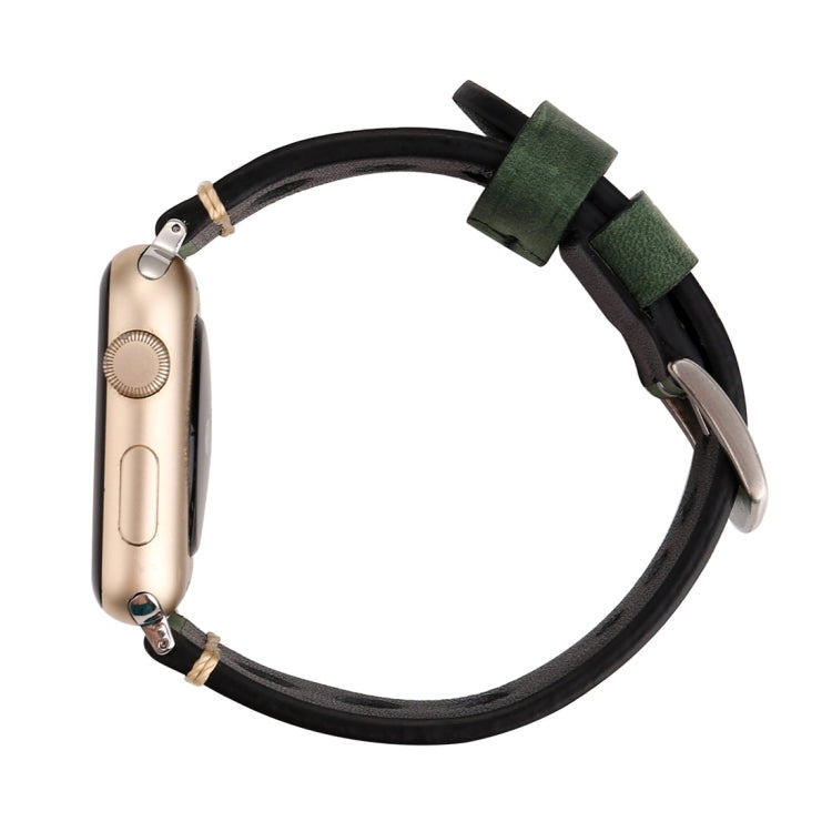 For Apple Watch Series 7 45mm / 6 & SE & 5 & 4 44mm / 42mm 3 & 2 & 1 Retro Hole Genuine Leather Wrist Watch Band(Green) by bashfashion