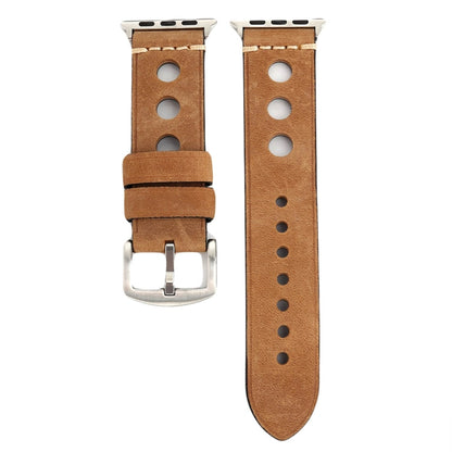 For Apple Watch Series 7 45mm / 6 & SE & 5 & 4 44mm / 42mm 3 & 2 & 1 Retro Hole Genuine Leather Wrist Watch Band(Khaki) by bashfashion