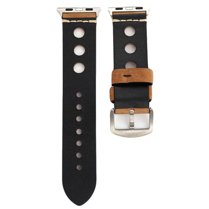 For Apple Watch Series 7 45mm / 6 & SE & 5 & 4 44mm / 42mm 3 & 2 & 1 Retro Hole Genuine Leather Wrist Watch Band(Khaki) by bashfashion