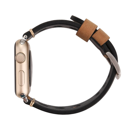 For Apple Watch Series 7 45mm / 6 & SE & 5 & 4 44mm / 42mm 3 & 2 & 1 Retro Hole Genuine Leather Wrist Watch Band(Khaki) by bashfashion